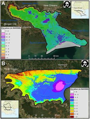 An Examination of Compound Flood Hazard Zones for Past, Present, and Future Low-Gradient Coastal Land-Margins